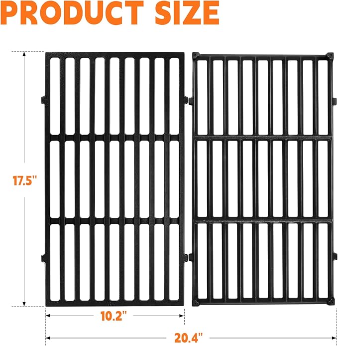 GGC 7637 Grill Grates for Weber Spirit E210 E220 S210 S220, 17.5" Cast Iron Cooking Grid for Weber Spirit 200&Spirit II 200 Series Gas Grills with Front Control Panel