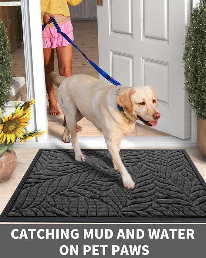 Yimobra 36x24 Large Door Mat Outdoor Indoor, All-Season Waterproof Door Mat Outside Entrance, All-Weather Non-Slip Outside Doormat for Garage Patio Entryway, Grey