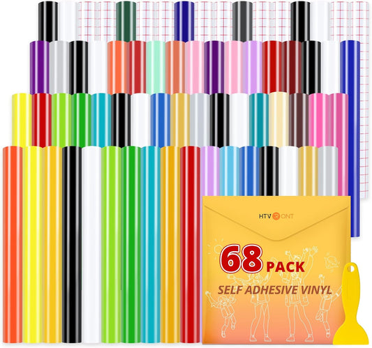 HTVRONT Permanent Vinyl for Cutting Machine - 68 Pack 12" x 12" Permanent Adhesive Vinyl Sheets, Permanent Bundle for Craft Projects, Adhesive Bundle, Silhouette Cameo, etc.