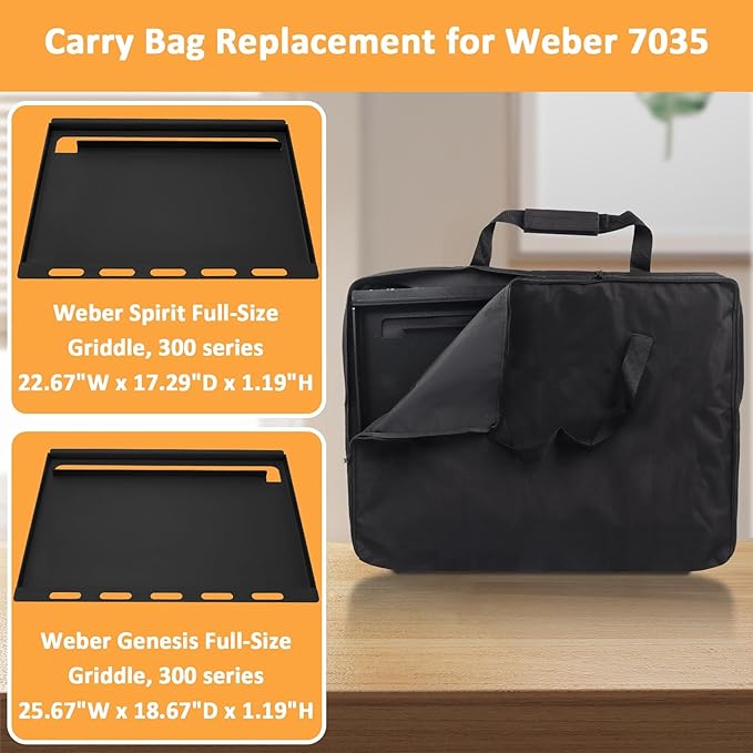 7035 Griddle Cover for Weber Spirit 300 Series Griddle Carry Bag, Waterproof Flat Top Griddle Cover for Weber Genesis 300 Series Griddles, 600D Portable Full-Size Storage Bag for Spirit Griddle Insert