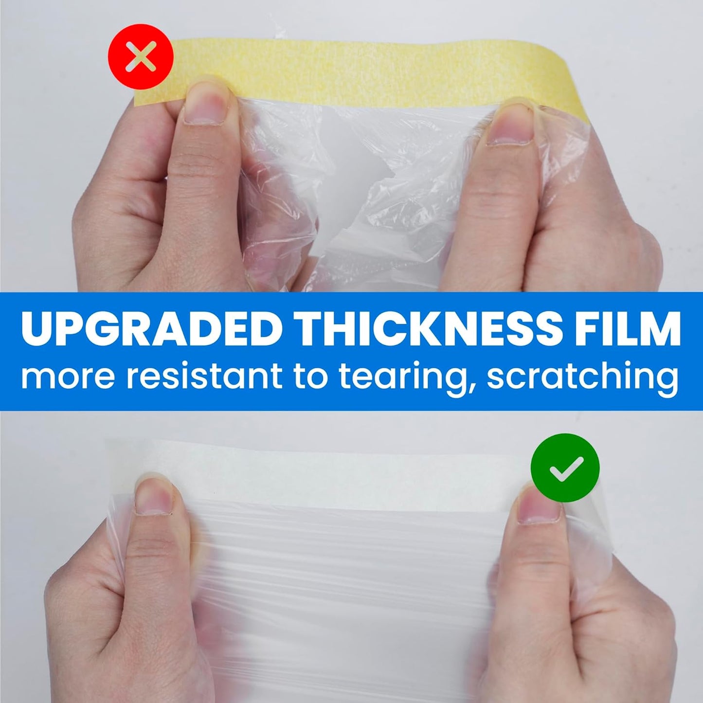 TAPEBEAR Upgrade Pre-Taped Masking Film Extra Thick, High Temp Tape and Drape 22" x 90', Plastic Cover for Automotive, Painting, Plastic Sheeting Masking Tape Film for Auto, Floor, Furniture, 4Rolls