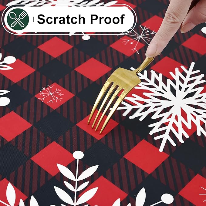 misaya Rectangle Waterproof Vinyl Table Cloth, Wipeable Tablecloth with Flannel Backing, Plastic Table Cover for Dinner, Christmas Party (Red & Black, 60" x 102")