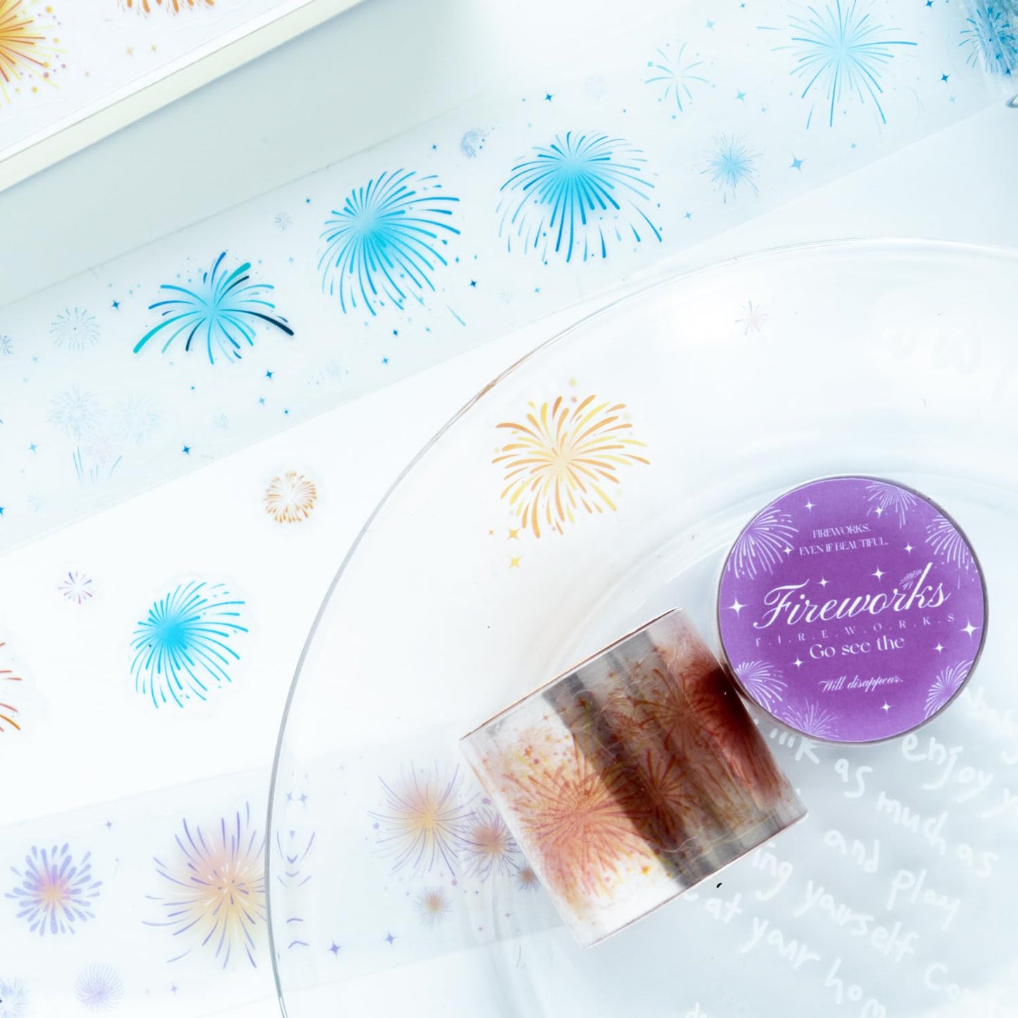 Fireworks PET Tape Set, 4 Rolls Pre-Cut Ephemera for Junk Journaling, Scrapbooking, Crafting, DIY Projects, Diaries, and Art Supplies