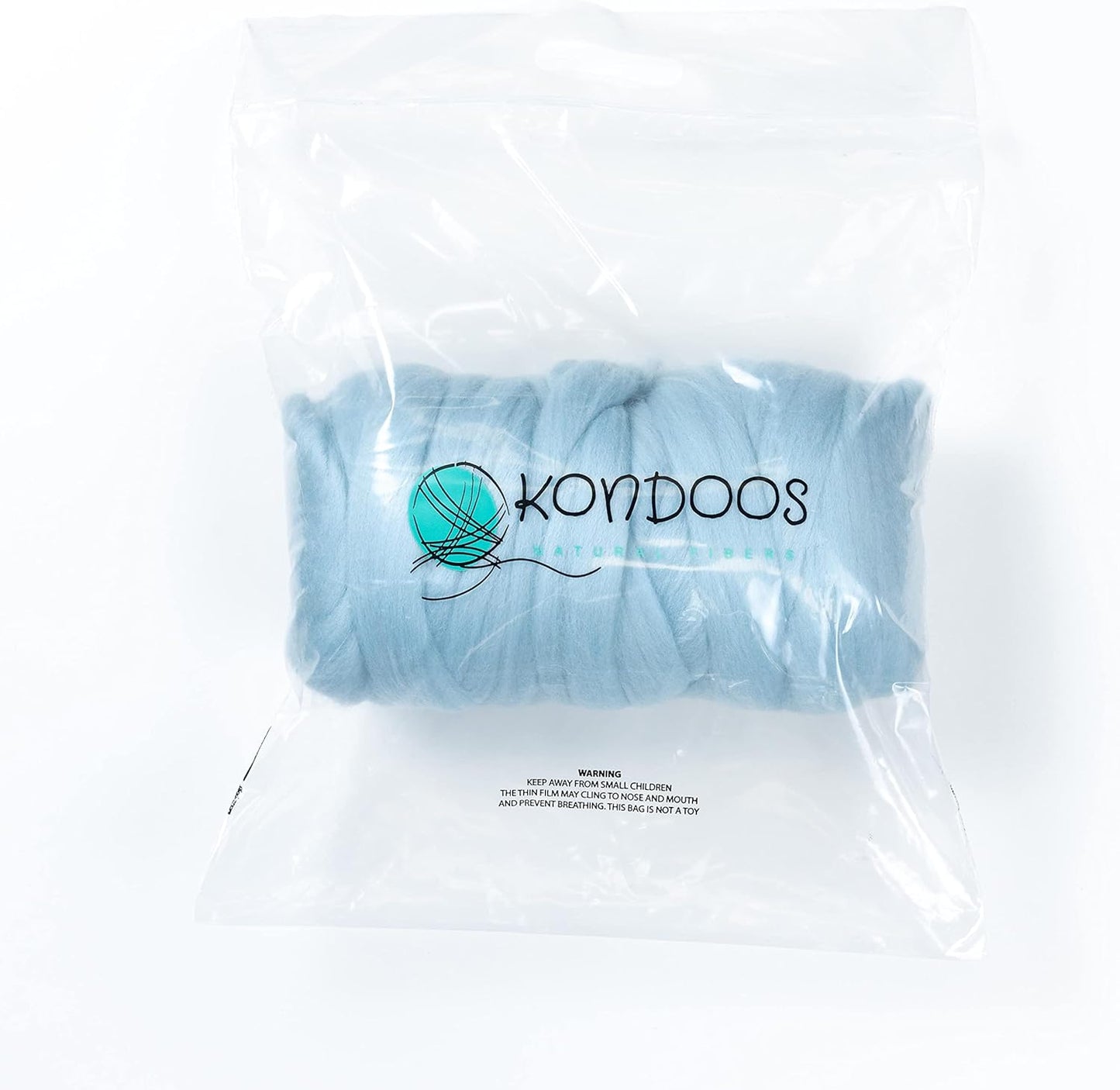 Kondoos Colored Natural Wool roving, 1 lb. Best Wool for Needle Felting, Wet Felting, handcrafts and Spinning. (Light Blue, 1 lb)