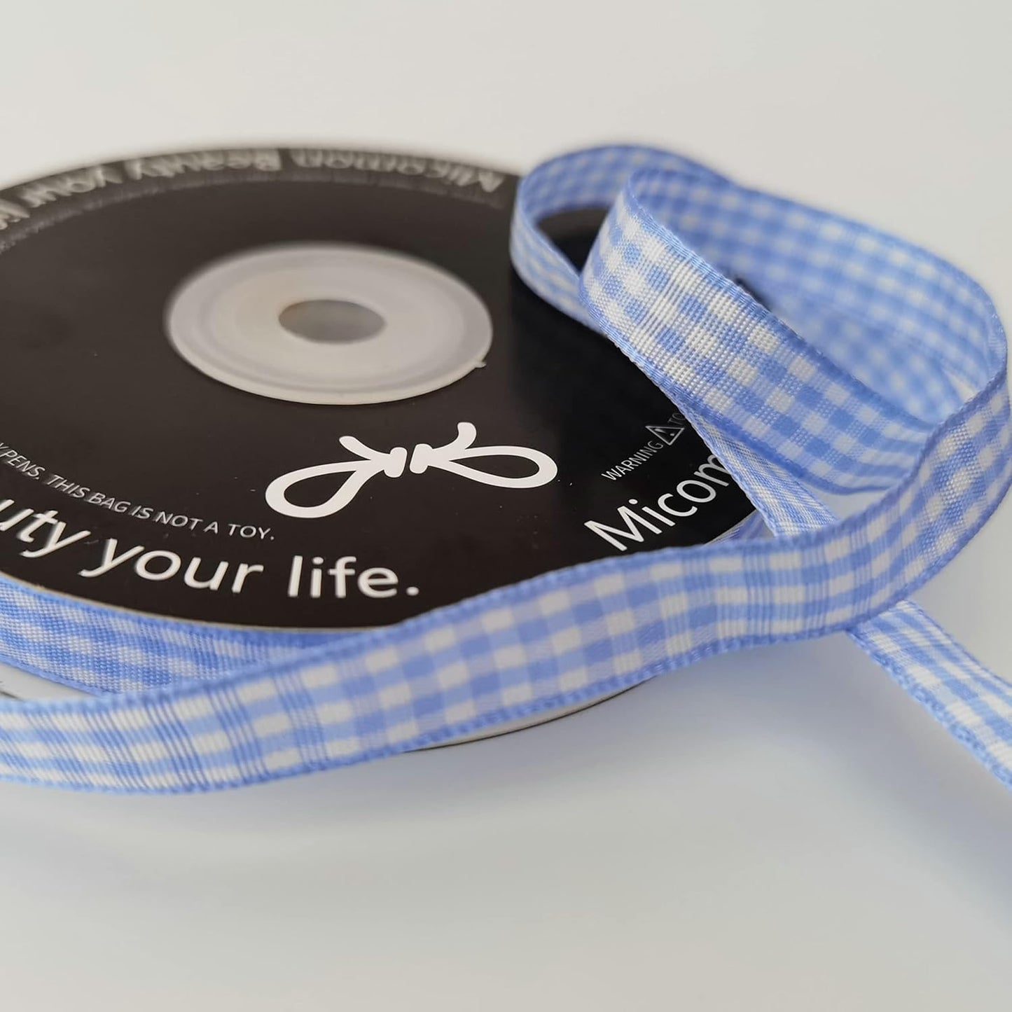 Light Blue Gingham Plaid Checked Ribbon 25 Yard Each Roll 100% Polyester (3/8", Lt.Blue)