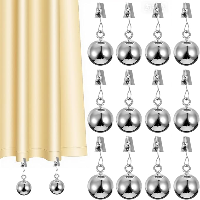 12 Pcs Heavy Duty Tablecloth Weights Spherical Stainless Steel Balls with Clips for Outdoor Tables, Curtains, Flags