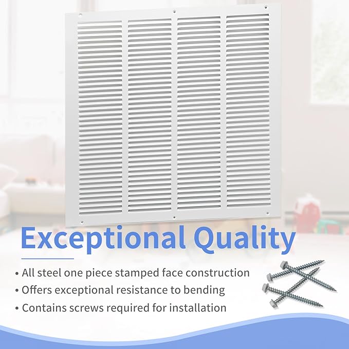 20"W x 20"H [Duct Opening Size] Steel Return Air Grille, Air Return Vent Cover for Ceiling and Sidewall - HVAC Air Vent Covers - [Outer Dimensions: 21.75"W x 21.75"H]