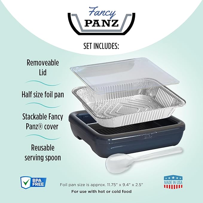 Fancy Panz - Red Classic Aluminum Foil Pan Carrier with Lid - Elevated Food Serving Tray - Portable Casserole Carrier with Lid - Made in The USA Hosting Essentials