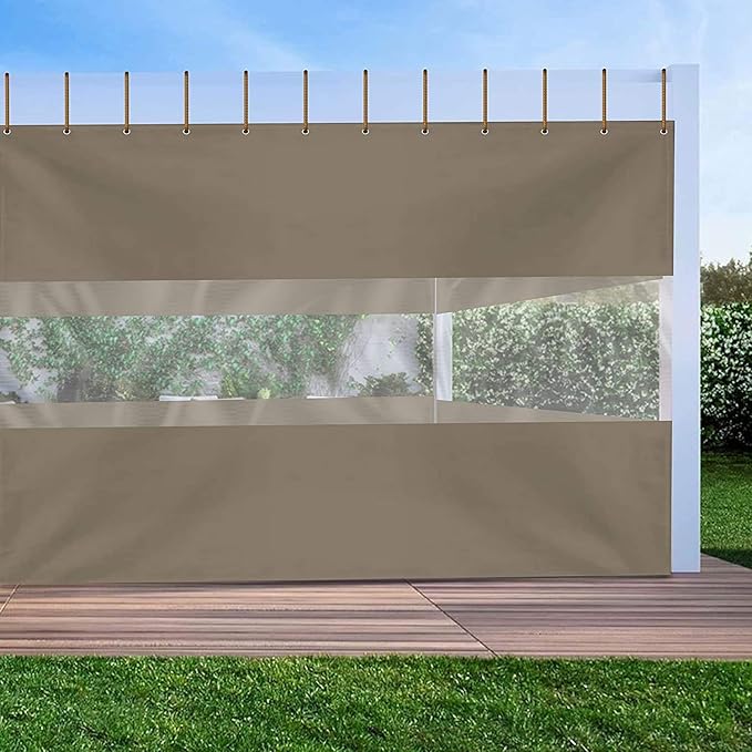 Covers & all Outdoor Clear Panel Curtain, 12 oz Vinyl Outdor Curtains for Patio, Waterproof & Weather Resistant Tarp with Brass Grommets for Pergola, Porch, Gazebos, Balcony (10'H x 13'W Feet, Beige)