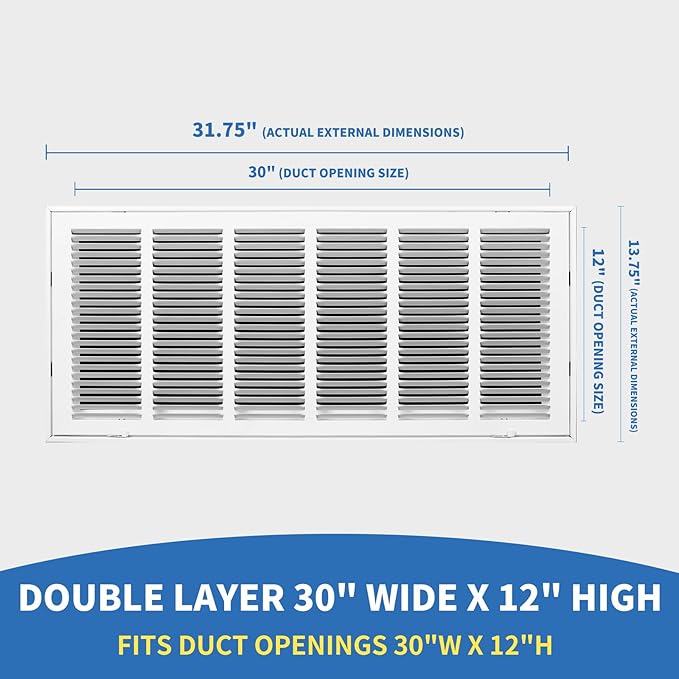 30x12 Return Air Grille [Duct Opening Size],Return Air Vent Cover for Wall Or Ceiling,Steel Return Air Filter Grilles Removable Face/Door for 1 Inch Filters (30"W x 12"H [Duct Opening])