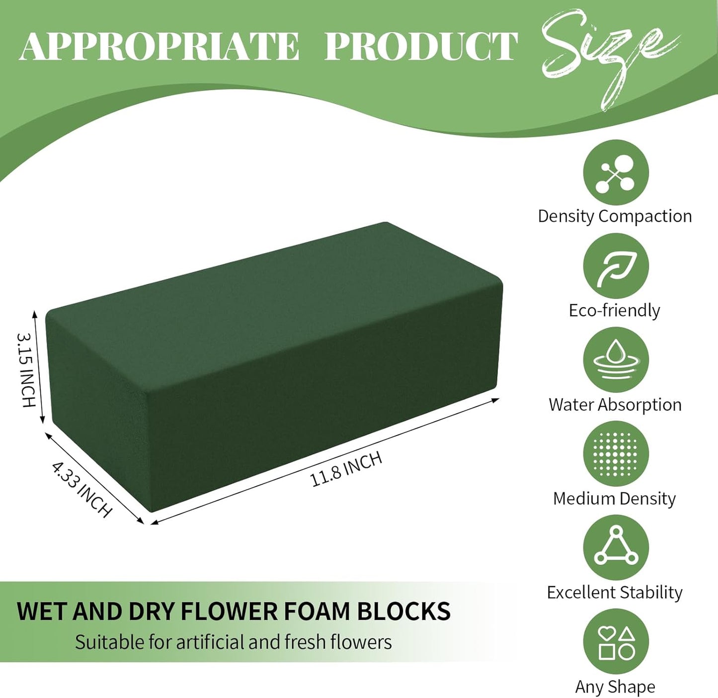 Aktor 24 Pcs Floral Foam Blocks for Fresh & Artificial Flower Arrangement, 8.8” x 4.1” x 2.7” Green Wet Foam for Wedding, Birthdays, Home, Office, and Garden Decorations