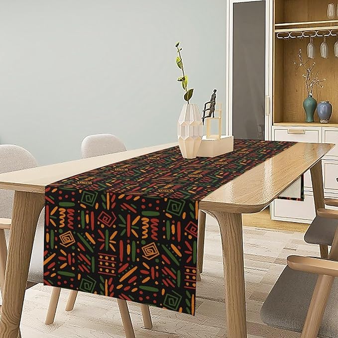 African Tribal Table Runner, Black Liberation Traditional Juneteenth Kitchen Dining Table Decoration for Home Party Holiday Dining Banquet 13x70in