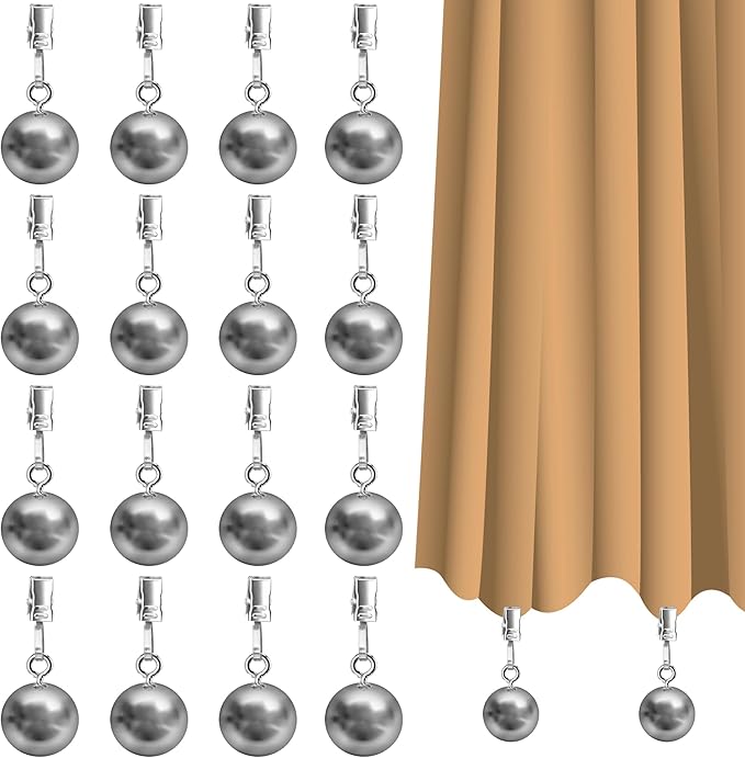 16 Pack Outdoor Curtain Weights, Heavy Duty Drapery Weights for Patio Pergola Cabana Gazebo, Stainless Steel Clips Down Curtain, Garden Flag, Shower Curtains, Tablecloth, Useful Curtain Weight Ball