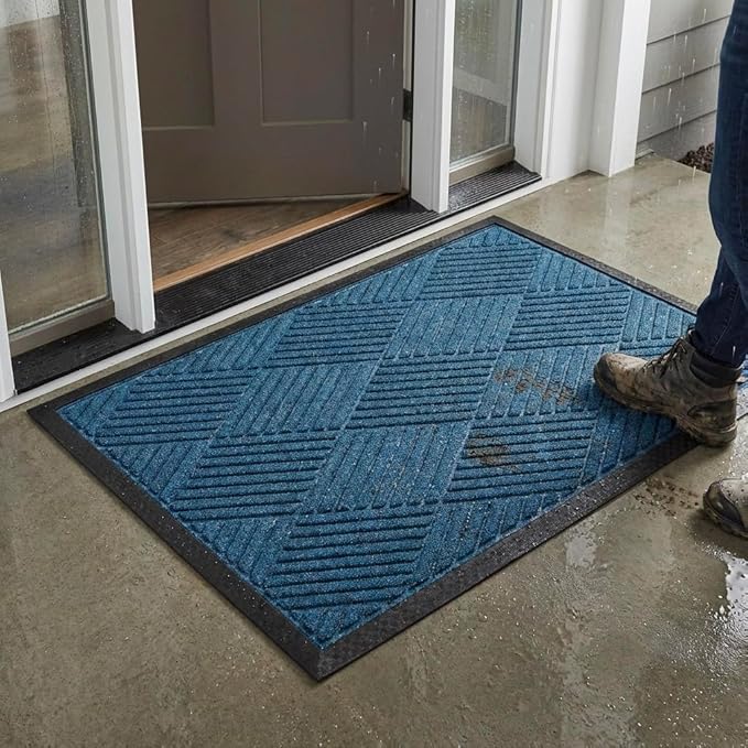 Ecomills Deluxe Diamond Entrance Door Mat, XX-Large Heavy Duty Absorbent Rubber Rug, Blue, 4’ X 6’ feet