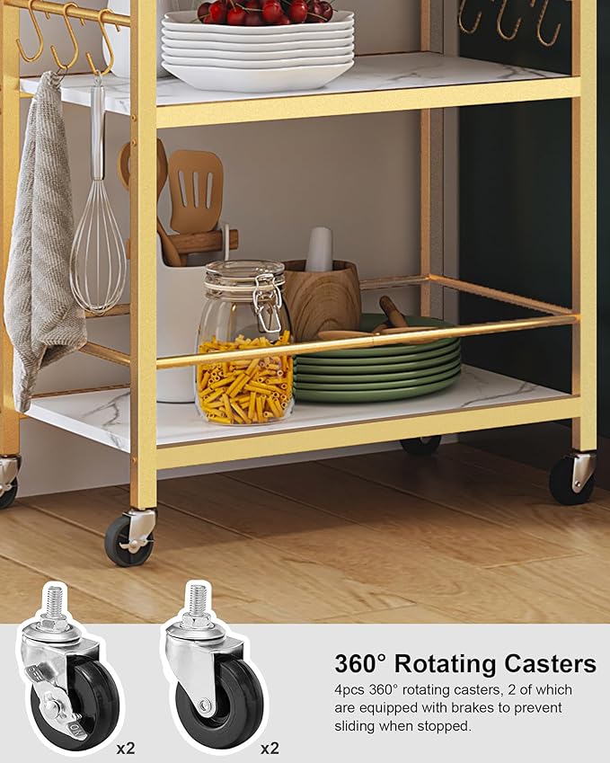 TUTOTAK Bar Cart - Serving Cart for Home - Microwave Cart, Drink Cart, Mobile Kitchen Shelf with Wine Rack and Glass Holder, Rolling Beverage Cart BC01BMG030