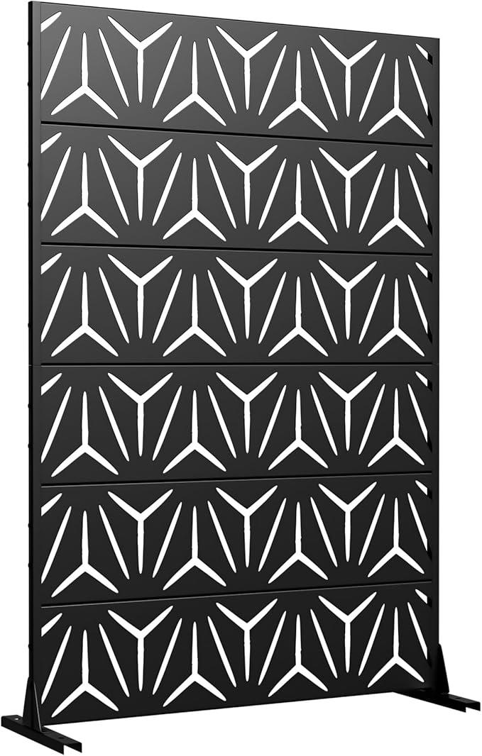 Casaphoria Metal Privacy Screen Outdoor, 72" H x 47" W Freestanding Decorative Privacy Screen for Patio Deck Balcony Garden with Stable Base, Black-stellate