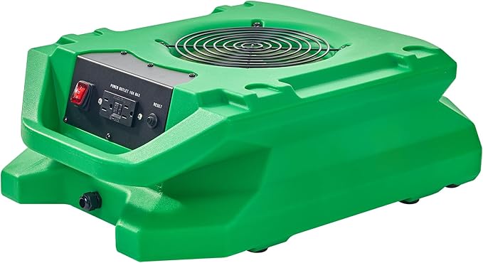 MOUNTO 1/4 HP 1200 CFM Low Profile Air Mover, 2-Speed Carpet Dryer Floor Fan with Dual GFCI Outlets, Stackable Lightweight Blower for Water Damage Restoration (Green)