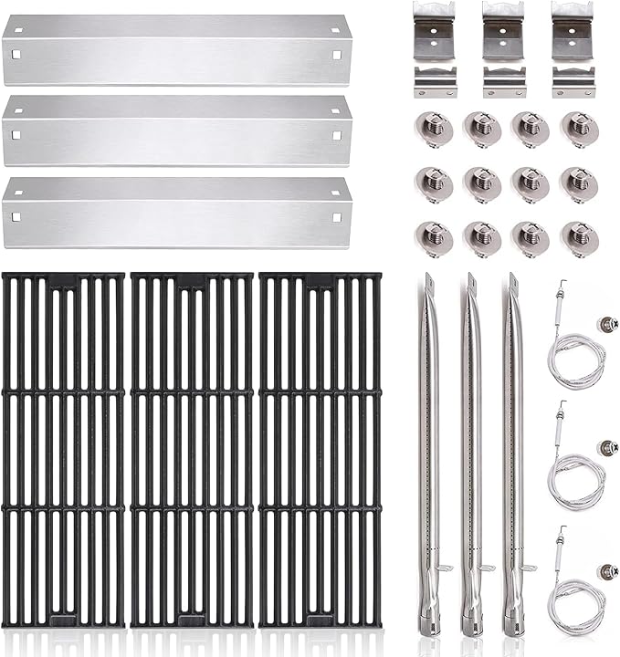 Criditpid Replacement Parts for Char Griller 5050, 5650, 5072, 3001, 3008, 3030, 4000, 5252, King Griller 3008, 5252, Cast Iron Grill Grates, Heat Plates, Burners and Igniters for Chargriller Parts