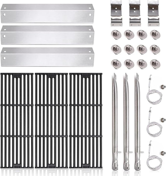 Criditpid Replacement Parts for Char Griller 5050, 5650, 5072, 3001, 3008, 3030, 4000, 5252, King Griller 3008, 5252, Cast Iron Grill Grates, Heat Plates, Burners and Igniters for Chargriller Parts