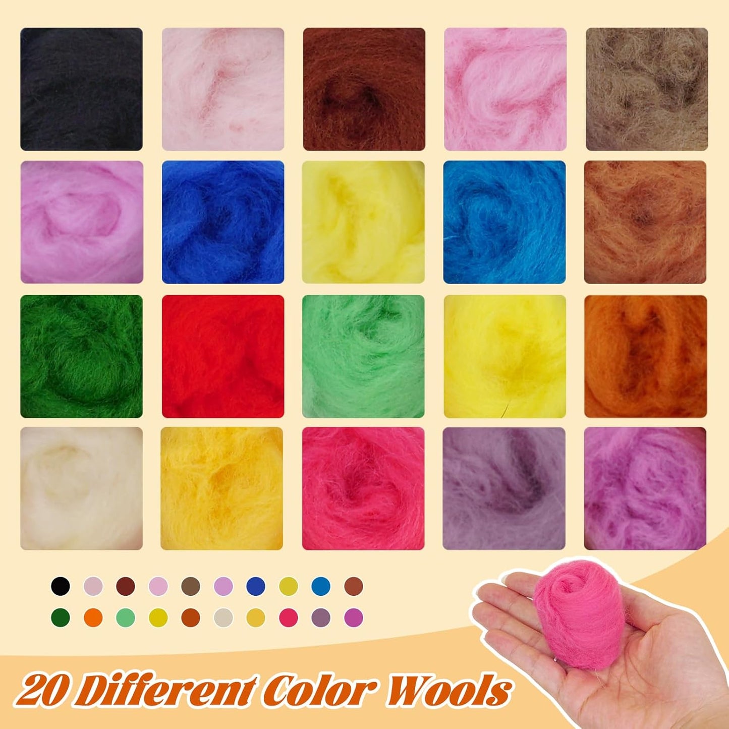 Catopia Needle Felting Kit,Wool Roving 20 Colors Set,Tools for Felted Animal Needle Felting Supplies,Needle Wool Felting Tools Kit
