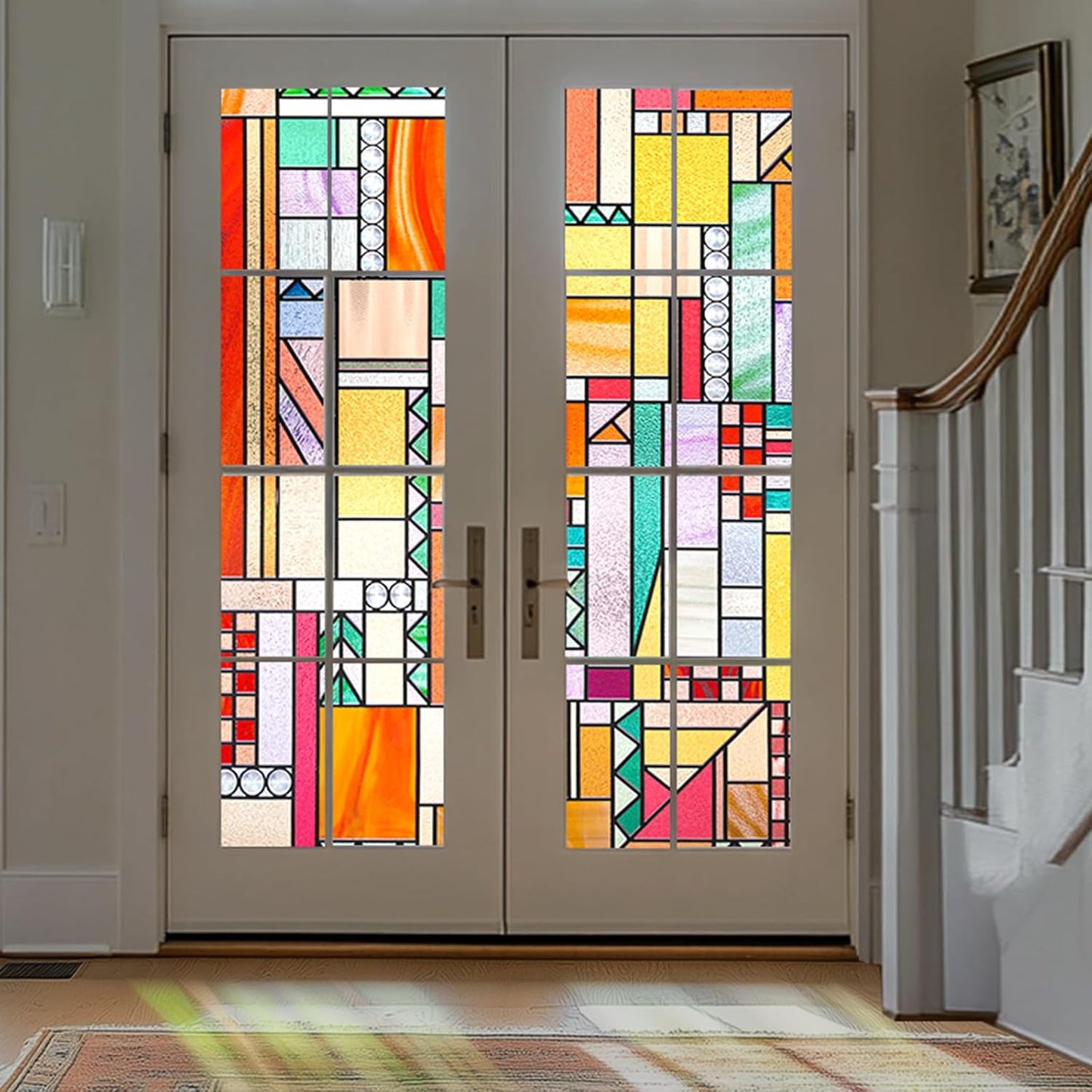 3D Stained Glass Window Privacy Film, Heat Control UV Blocking Static Cling Decorative Window Film for Bathroom,Front Door,Home Non Adhesive,16.9 x 39.3 inches Autumn Reverie