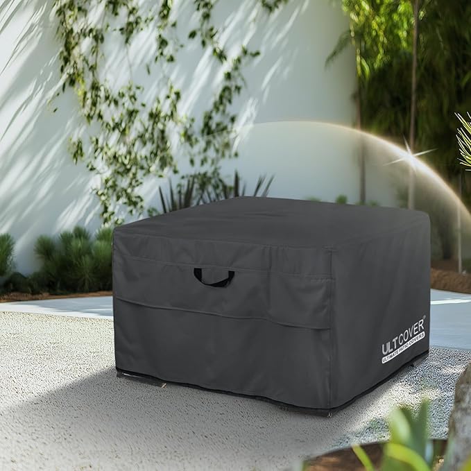 ULTCOVER Patio Fire Pit Table Cover Square 44 inch Outdoor Waterproof Fire Bowl Cover, Black