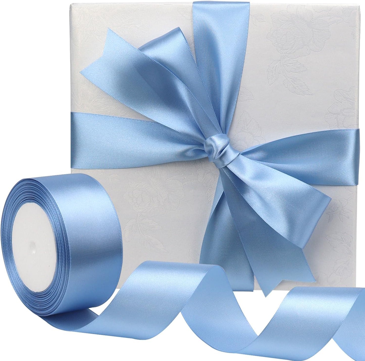 Lake Blue Solid Satin Ribbon 1-1/2 Inch 25 Yards Solid Polyester Fabric Ribbon for Gift Wrapping Wedding Christmas Baby Shower Birthday Party Decoration Handmade Immortal Flower Craft