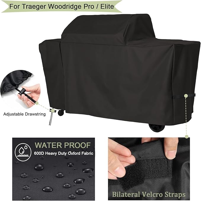 Grill Cover for Traeger Woodridge Pro and Woodridge Elite Grills,Waterproof Wood Pellet Smoker Cover for Traeger BAC776 BAC775 Woodridge Pro/Elite TFB97JLH TFC97XLH Grill Accessories