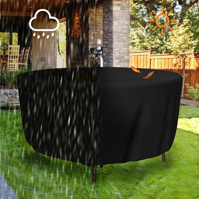 Tuyeho Heavy Duty Round Patio Table Cover (96D x 28H Inch), Waterproof & Weather Resistant, Anti UV - Black