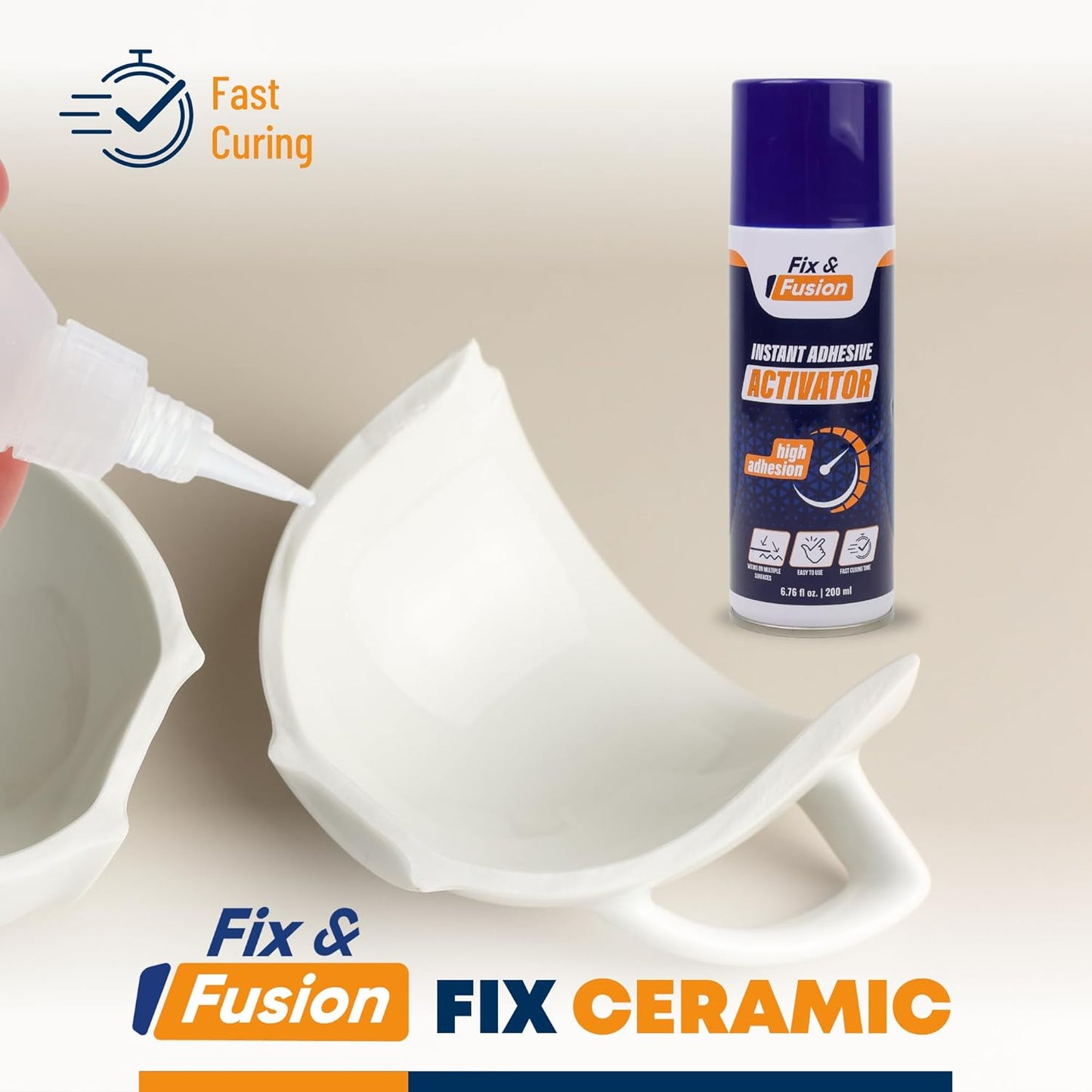 FIX & FUSION Activator Spray (6.76 Fl Oz), Instant Cure Accelerator for Cyanoacrylate (CA) Super Glue for Wood, Plastic, Rubber, Granite, and DIY & Professional, Accelerates Bonding Strength, (6 Pack)