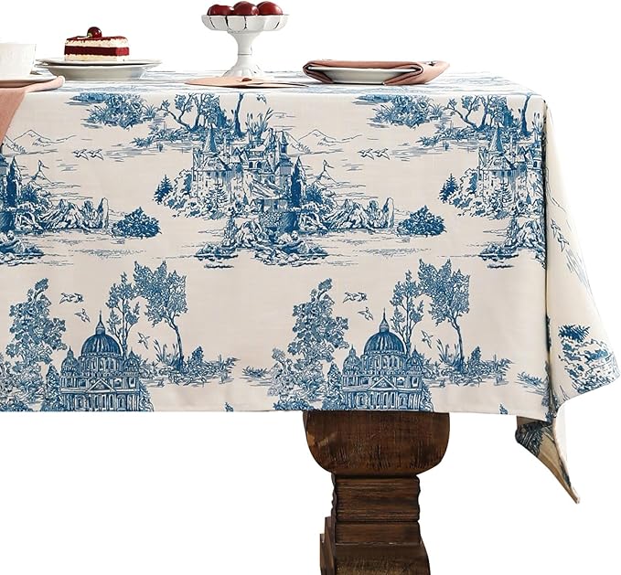 patdrea Designer Small Square Cyan Tablecloth,Vintage Linen with Ancient Castle and Manor Pattern Tablecloths,Table Cover Cloth Decor for Kitchen Dining Christmas,Thanksgiving,55"x55"-Lucerne a