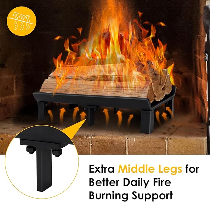 STBoo Fireplace Grate 17inch - Wood Stove Grates Heavy Duty | Fireplace Log Holder | Firewood Log Burning Wrought Iron Rack | Fire Pit Tray for Indoor Chimney Hearth & Outdoor Kindling Tool