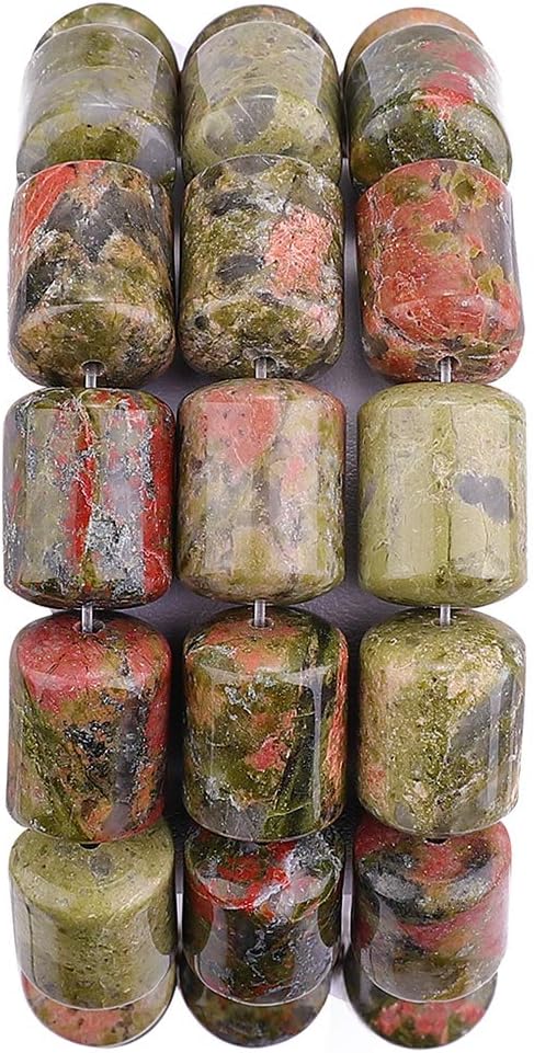 Natural Unakite Cylinder Stone Loose Semi Gemstone Beads for Jewelry Making 10mmx14mm 38cm