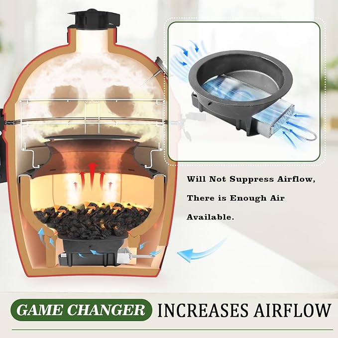KAMaster 2 in 1 Cast Iron Ash Can Fit Kamado Grill Classic Joe,With Stainless Steel Slid Out Ash Drawer Remove Ash Easier,Ash Can With Foldable Handle Can Use With Fire Grate Or Charcoal Fire Basket