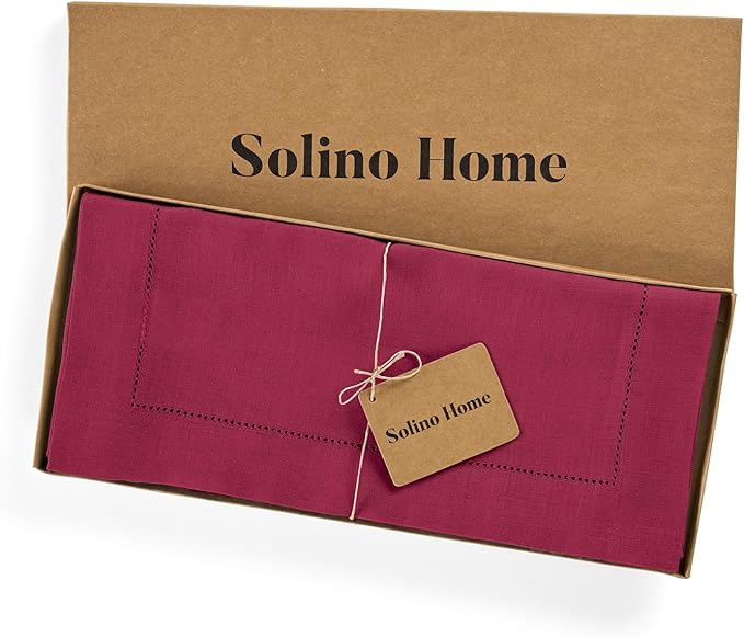 Solino Home Linen Beet Table Runner 108 Inches Long - 100% Pure Linen Hemstitch 14 x 108 Inch Table Runner for Dining, Valentines, Winter, Easter - Classic Hemstitch