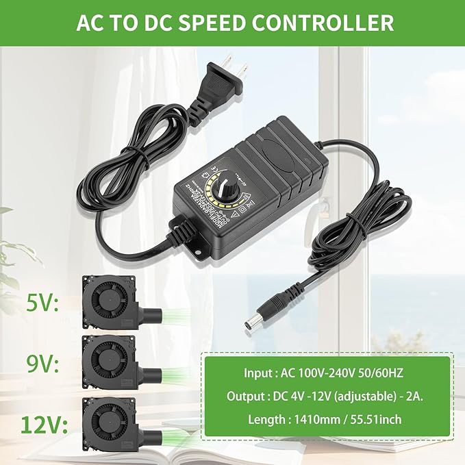 120mm x 32mm Small BBQ 12V Electric Blower Fan with Controller for Squirrel Cage Air Blower, Smoker Ventilation, Inflatable Replacement, Charcoal Starter, Fireplace Wood Stove Bellow