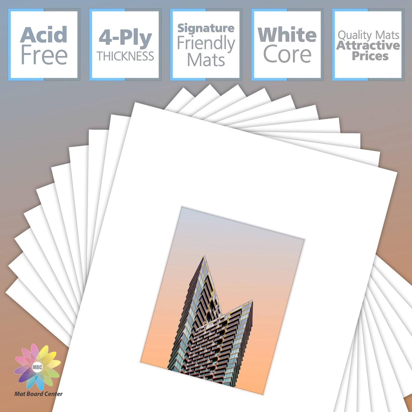 MBC MAT BOARD CENTER, 10 Pack 16x20 for 8x10 White Picture Mats Frame Mattes, Bevel Cut, Acid Free, 4-ply Thickness