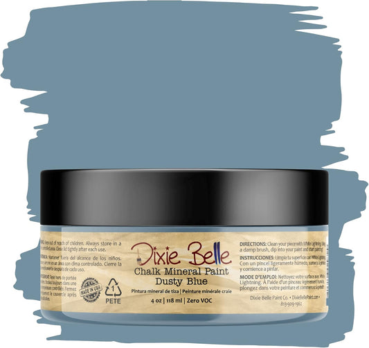 Dixie Belle Paint Company Chalk Finish Furniture Paint - Dusty Blue (4oz) - Matte Faded Denim Chic Chalk Mineral DIY Furniture Paint