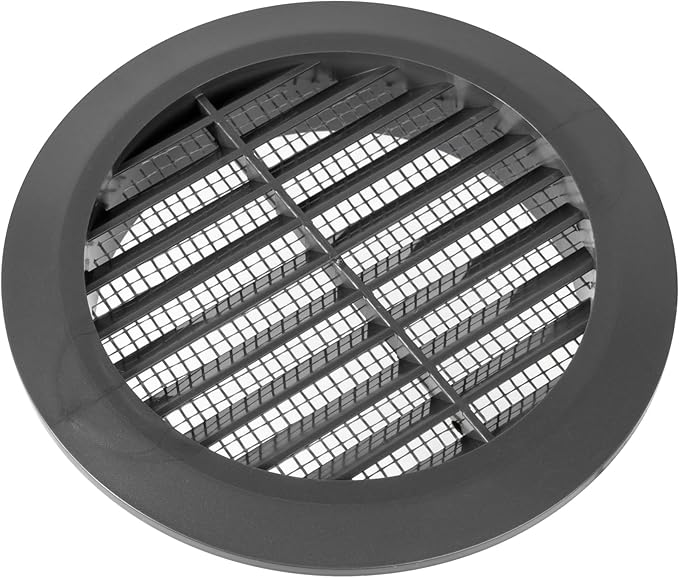 Graphite/Gray 4" Inch Round Ventilation Grille with Insect mesh. (Duct 4Ø / Grille 5Ø) Ventilation Applications. Indoor and Outdoor Vent Cover. Available 3 Sizes / 4 Colors.