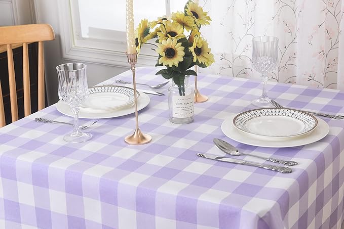 Cupuamon 2 Pack Waterproof Polyester Fabic Square Checkered Tablecloth，54x54 Outdoor Table Cloth，Oil Stain Prevention Table Cloth for Pinics and Parties（Lavender and White）