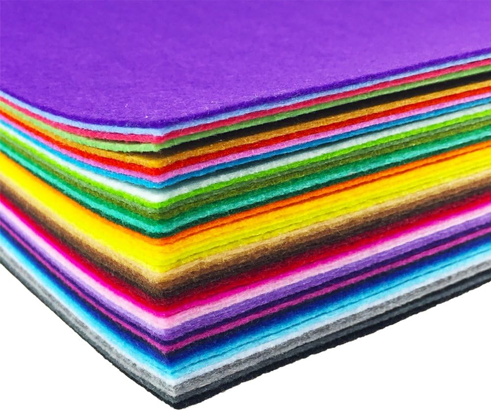 flic-flac 44PCS 12 x 12 inches (30 x 30cm) Assorted Color Felt Fabric Sheets Patchwork Sewing DIY Craft 1mm Thick … (30cm * 30cm, 44pcs)