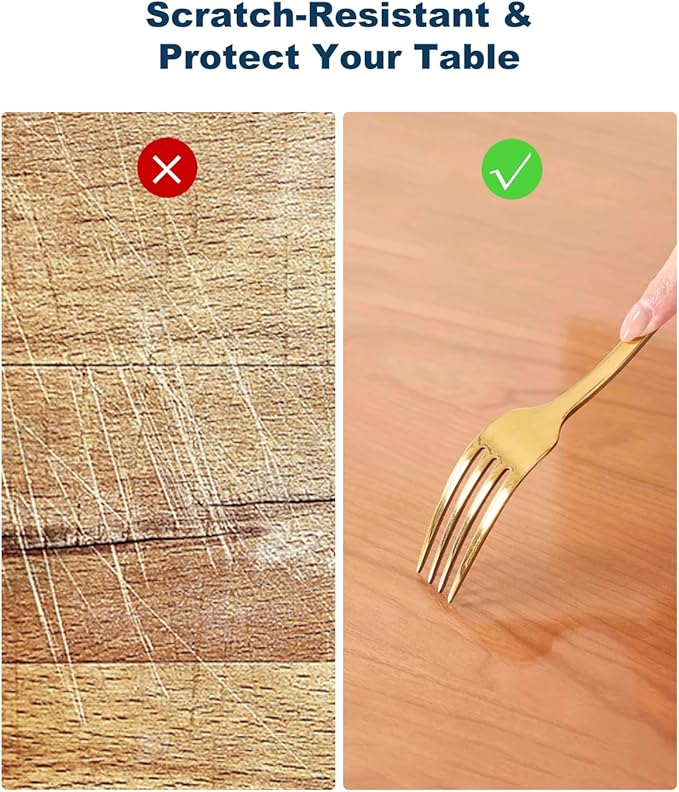 Crystal Clear Plastic Table Cover Protector, 42" x 60" Spill Resistant Easy Flat PVC Desk Pad Mat, 1.5mm Thick Rectangle Vinyl Table Top Protector for Dining Room Table, Office, Dresser