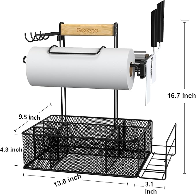 Geesta Grill Caddy for Outdoor Grill, BBQ Picnic Camping Caddy with Paper Towel Holder & Magnetic Tool Holder, Condiment Storage Utensil Kitchen Organizer for RV Camper, Tailgate Accessories