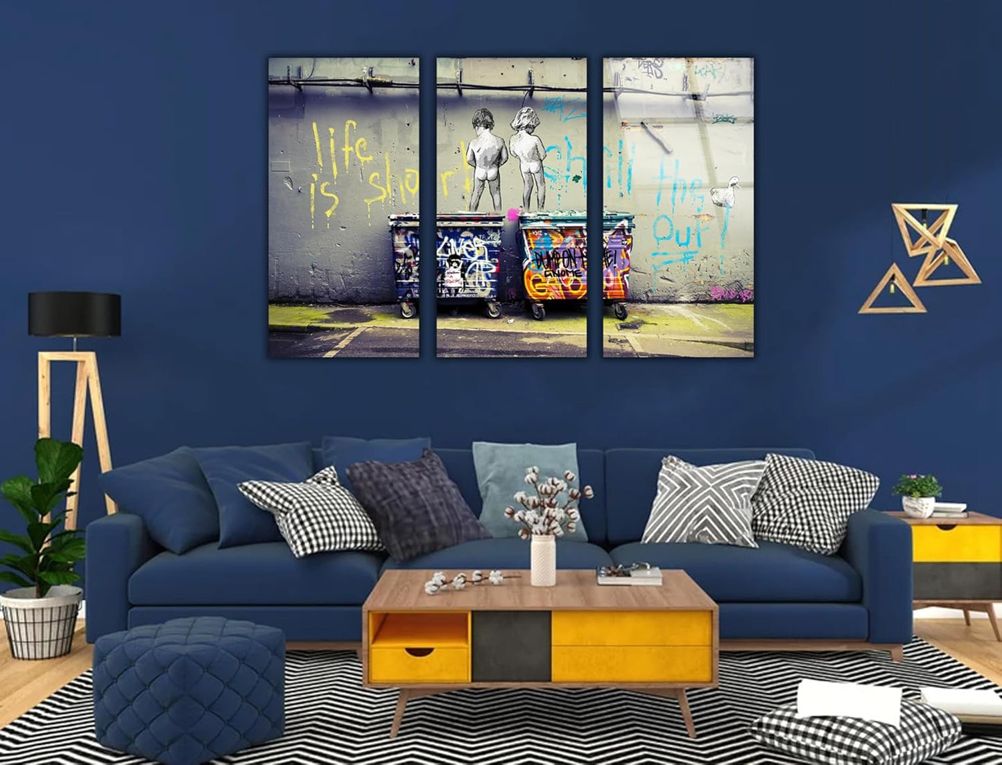 SpiritualHands Banksy Peeing Boys Life Is Short Printed Tempered Glass Wall Art Painting for Living Room, Tempered Glass Modern Prints Decor, Large Vivid Color Panel for Bedroom, Kitchen, or Office