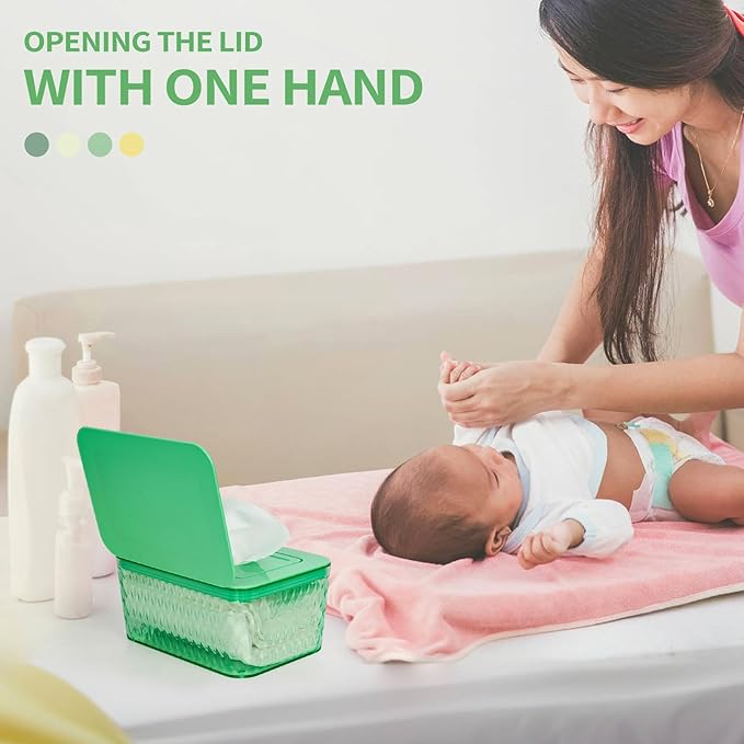 Wipes Dispenser, One-Handed Operation Wipe Holder for Baby & Adult, Seal-Designed Wipes Container for Bathroom Keep Diaper Wipes Fresh (Mint Green)