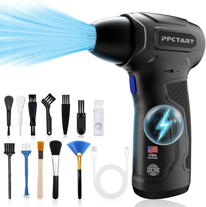 Compressed Air Duster - 200000RPM Super Power Turbo Fan with Brushless Motor, Jet Blower, Electric Air Duster for Keyboard, PC, Car, Home Cleaning Kits Blue