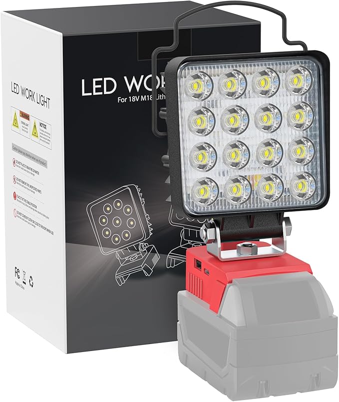 LIVOWALNY Portable LED Work Light Compatible with Milwaukee Battery, 70W 7000LM Flashlight with Low Voltage Protection and USB & Type C Charger Port, Handheld Flood Light for Construction, Emergency