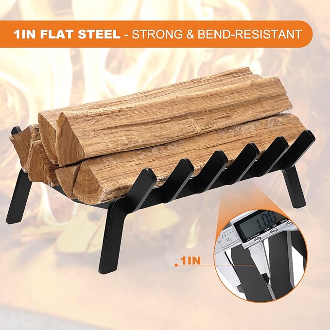 Fireplace Grate 17in Heavy Duty, Small Fire Grate for Inside Fireplace, Firewood Log Rack Holder, Fireplace Accessories, Chimney Hearth Wood Stove Burning Indoor, 6 Bars Fire Pit Grate for Outdoor