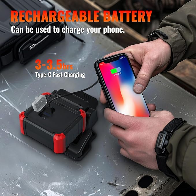 LED Rechargeable Work Light with Clamp, 2Pack 2100LM COB Magnetic Clip on Worklight 270° Rotating with Mobile Charger, Portable Clamp Work Light for Boats, Car Repairing, Job Site Lighting