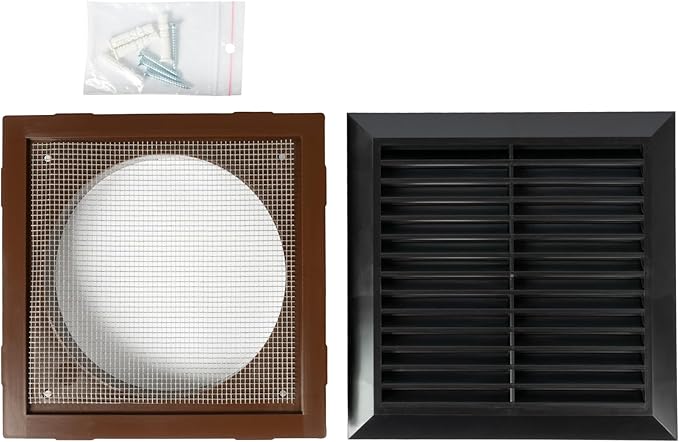 Black 6" Inch Ventilation Grille - Inside/Outside use - (Flange 5.9"Ø/Cover 8"x8") - Air Vent Louver - Exhaust Hood - Available 3 Sizes / 4 Colors.